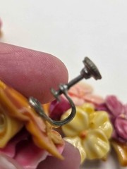 Vintage Celluloid Pansy Flower Brooch and Clip Earrings, 1930s-40s Floral Set.