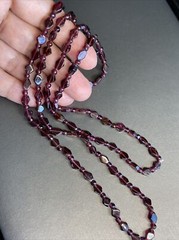 Genuine Almandine Garnet Unusual Geometric Rhombus Bead Necklace Clasp-Free 36″