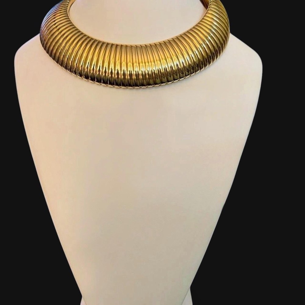 Vintage Gold Tone Tubogas Omega Collar Statement Necklace 18” Bold 148.4g