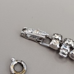 Vintage Rhinestone Bracelet Blue Clear Tapered Silver Tone Safety Chain 6.5″