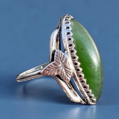 Jewelry 1970s vintage silver 875 ring green old Russian gemstone nephritis jade