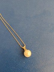 14K Yellow Gold Pearl and Diamond 16 In Necklace/Pendant 1.1g