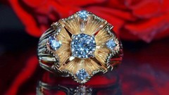 14k yellow gold sz 6 ring 0.80ct natural diamond flower vintage 8.26g Prism-lite