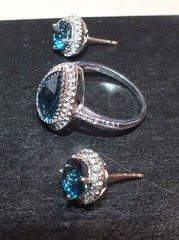 Gorgeous Vintage Sterling Silver London Blue Topaz Set: Ring and Earrings