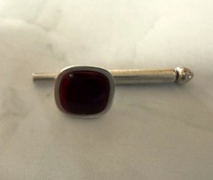 3 Swank Vintage Art Deco Cherry Red Silver Tone Button Links FREE SHIPPING