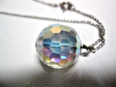 Vintage Atlas Crystal Faceted Ball Pendant Necklace Sterling Necklace