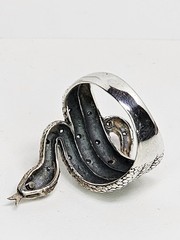 925 Sterling Silver – Ruby Eyes & CZ – Articulated Toungue Snake Ring Size 9.75