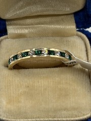 Vintage Size 7 Green & Clear Channel Set Ring 14KT Gold Electroplate Deadstock