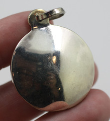 Vintage double sided silver tone Our Lady Mother Mary pendant Catholic charm