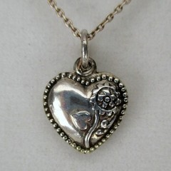 Sterling Silver Sunflower Puffy Heart Charm for Bracelet Beaded Vintage New 23