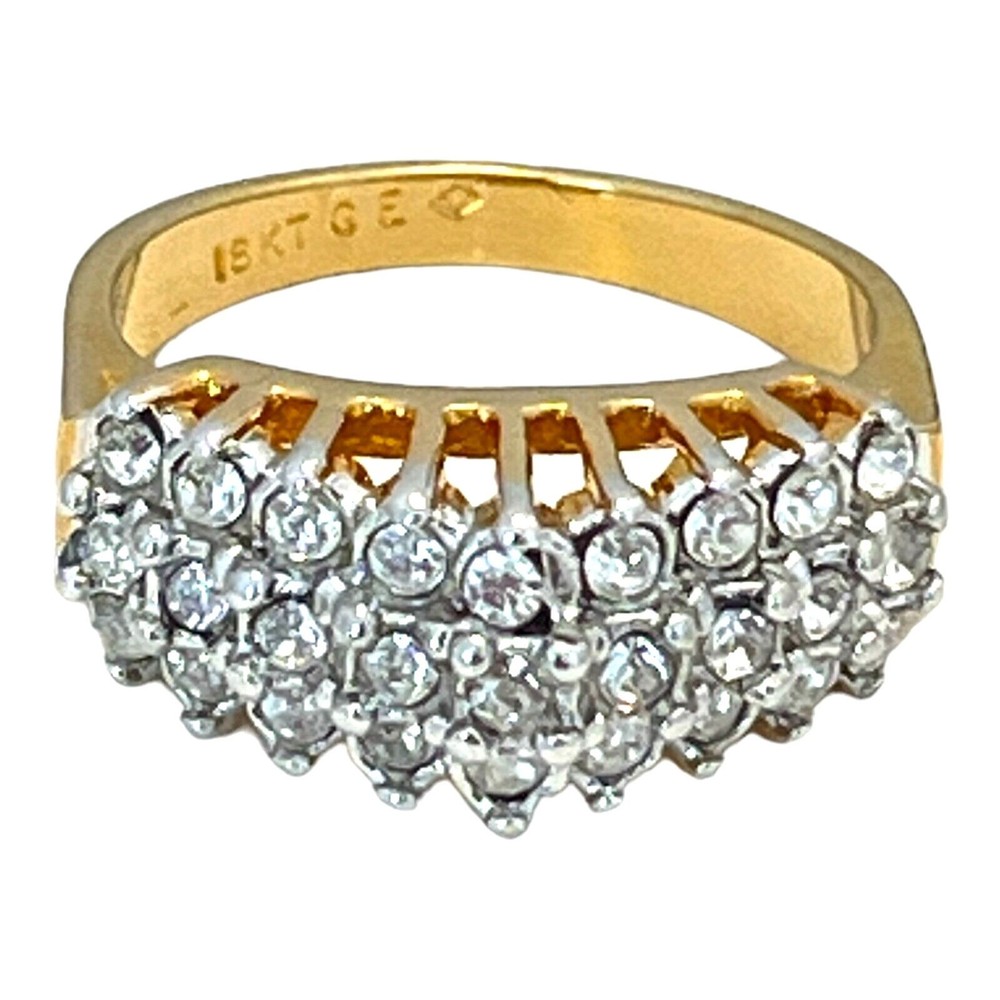 Vintage 1970s Vargas CZ Dome Ring Three Row 18KT Gold Plate Size 7 – 5T