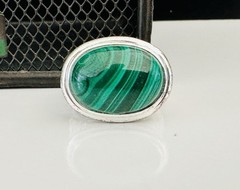 Designer Signed Sterling Silver 925 Ring Malachite