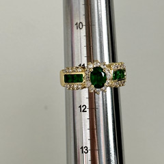 Ladies Green & Clear CZ Yellow Gold Plated Sparkly Statement Ring Size 11.25