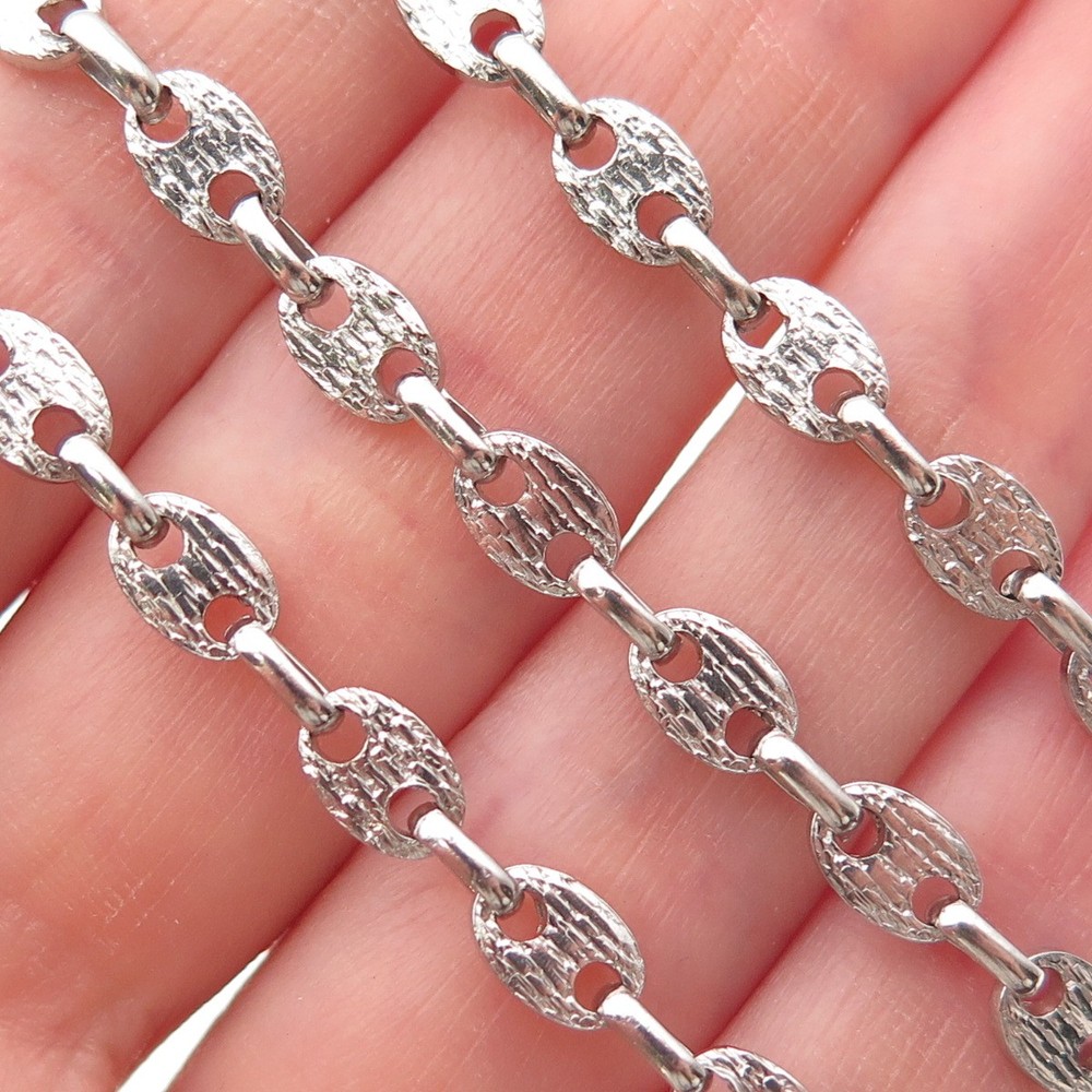 925 Sterling Silver Vintage Italy Textured Anchor Mariner Chain Necklace 24″
