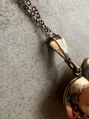 Antique Heart Shaped Photo Locket Gold Over Sterling 19” Chain Read C3