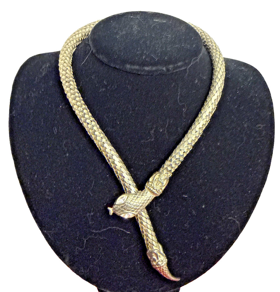 Vintage Signed DL Auld Silver Mesh Snake Lariat Choker Necklace
