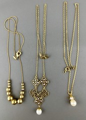 Vintage Avon Necklace Lot Gold Tone Ball Bead Slide Rhinestone Faux Pearl Signed