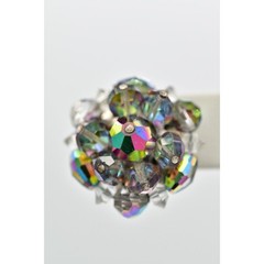 Laguna Vintage Clip On Crystal Earrings Gray Chrome AB Cluster Signed 1950s 9C