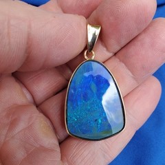 Original EARTH MINED Black Australian OPAL Bezel Set Pendant Deco SOLID 14K GOLD