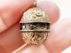 Antique Victorian Etruscan Repousse Gold Filled Orb w/ Stones Charm Fob Pendant