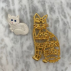 Vtg 80s CAT BROOCH LOT Handmade Artisan Jewelry Kitten Polymer Clay Rhinestone