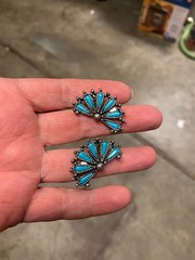 NYT Signed Native American Faux Turquoise Silver-Tone Clip-on Earrings VTG