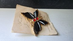 Gold Tone Metal & Enamel Butterfly Brooch Vintage Costume Jewelry READ