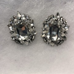 Vintage Huge Clear Rhinestone Cluster Earrings Pierced Silver 1980s Runway Glam