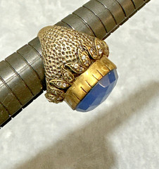 Chunky Statement Ring Boho Ethnic Tribal Blue Acrylic Stone Mixed Tone Size 6