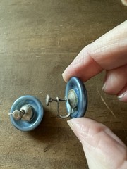 Vintage Blue Domed Round Button Screw Back Earrings 1”W