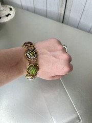 VTG Celebrity Signed Multicolor Bracelet Gold Tone Clasp Floral Flowers