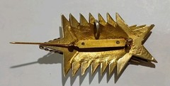 Vtg MCM Brutalist Gilt Sawtooth Brooch Pendant Architectural Gold Tone