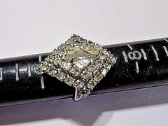 RHINESTONE RING CLEAR OLDER PRONG SET STONES SPARKLY RHODIUM PLATE SIZE 7 ADJ.