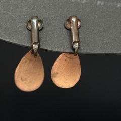 copper oval Clip on Earrings western Style Embossed Vintage