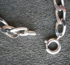 FBM Hammered Flat Elongated Curb Chain Vtg Shiny 835 Silver Bracelet 7.25″ 8.8g