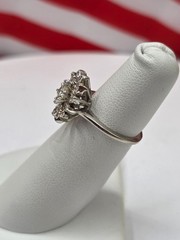 Antique 14K white gold diamond art deco flower ring