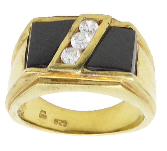 925 Sterling Silver Vintage Black Onyx & Cubic Zirconia Band Ring Sz 10 RG19801
