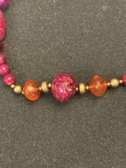 Vintage Magenta, Orange, Pink, Gold Glass, Beaded Necklace