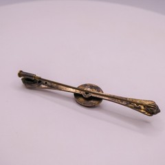 Vintage French Silver Toned Bar Brooch Pin Black Rhinestone Trombone Clasp