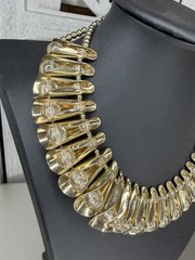Vintage Gold Tone Cleopatra Fringe Bib Collar Necklace Mod Chunky Statement