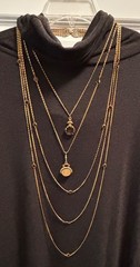 Vintage Goldette 5 Strand Cameo Necklace Amber Glass Stations Layered Gold Tone