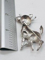 Vintage Reindeer Deer Christmas Pin Brooch Silver Tone Green Eyes Holiday