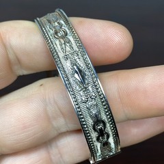 Whiting & Davis Intaglio Lily Flower Cameo Silvertone Hinged Bracelet Mesh Bags