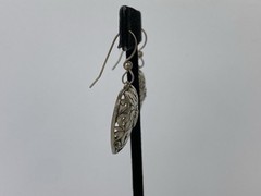 Sterling Silver 925 Jezlaine filigree Heart Pink Stone Dangle Earrings 1.5″