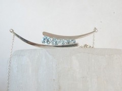 Vintage Sterling Silver 925 Natural Heated Blue Topaz Channel Set Necklace 18″