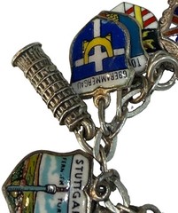 46 Vintage 800 Silver & Sterling Enamel Travel Shield Charm Bracelet Nice!