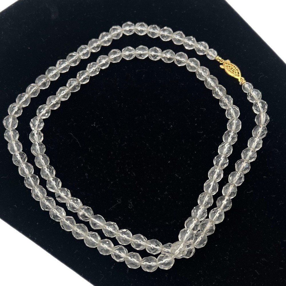 Vintage Faceted Clear Crystal Glass Beaded Long Necklace 30 1/2″