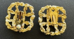 Vintage Clip Earrings Chunky Runway Statement Gold Tone Twisted Rope Square 80s
