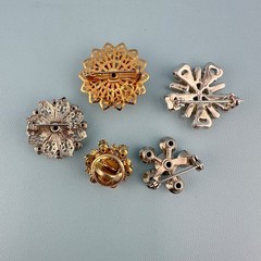 Vintage Rhinestone Scatter Pin Brooch Lot Star Snowflake Blue Clear Orange