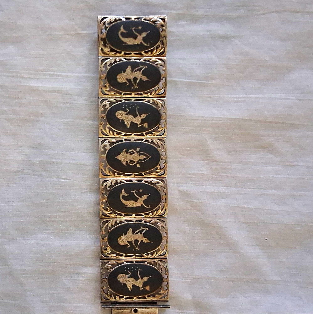 Sterling silver Niello Panel Bracelet Made In Siam